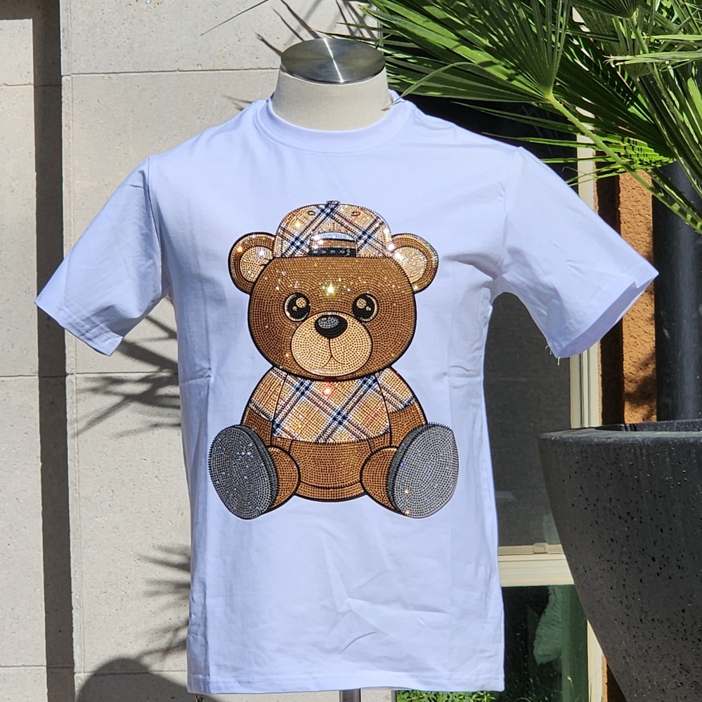 Verselli The Rhinestone Teddy Bear Men's White T-Shirt Various Sizes - Picture 2 of 11